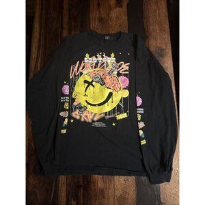 BoohooMAN Men’s L Black Long Sleeve Tee LSD Front Graphic LA Collection